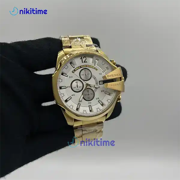 ساعت دیزل شاخدار طلایی صفحه سفید کدDZ324