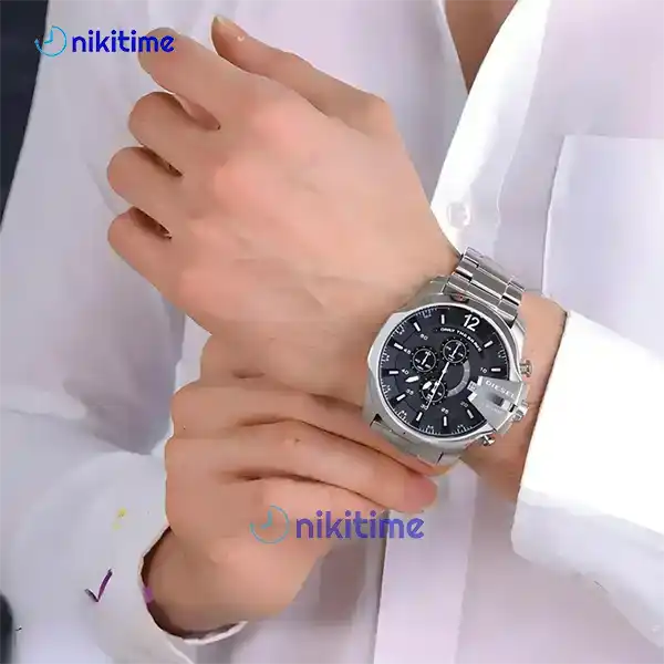 ساعت دیزل شاخدار استیل صفحه مشکی کدDZ322