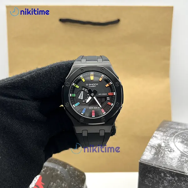 ساعت کاسیو جیشاک قاب فلزی مشکی GA 2100 custom AP