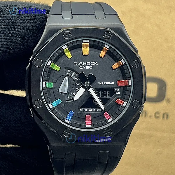 ساعت کاسیو جیشاک قاب فلزی مشکی GA 2100 custom AP